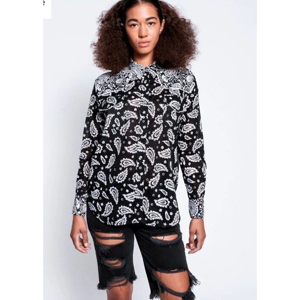 One Teaspoon Womens Hand Batik Paisley Western Shirt Long Sleeve Cotton Size XXS